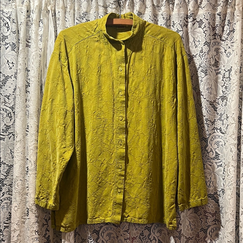 Tianello Women's Textured Chartreuse Shirt Jacket Size Medium